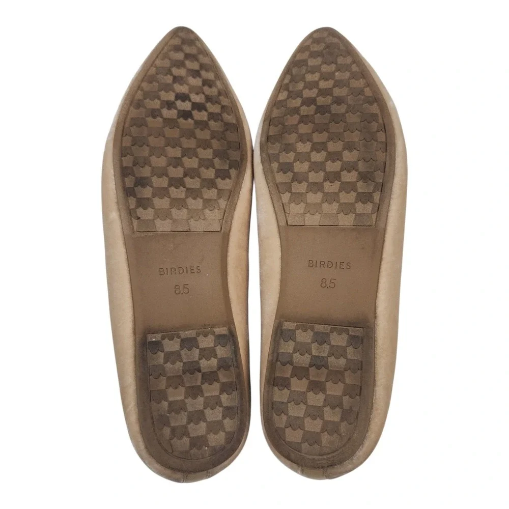 Birdies The Goldfinch Flats 8.5 Tan Champagne Velvet Pointed Toe Bow Balletcore